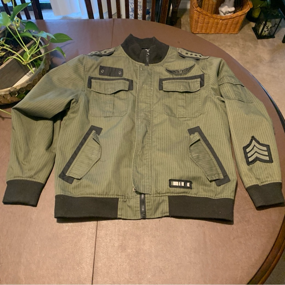 Raw Blue Military Style Bomber Jacket Olive Lg